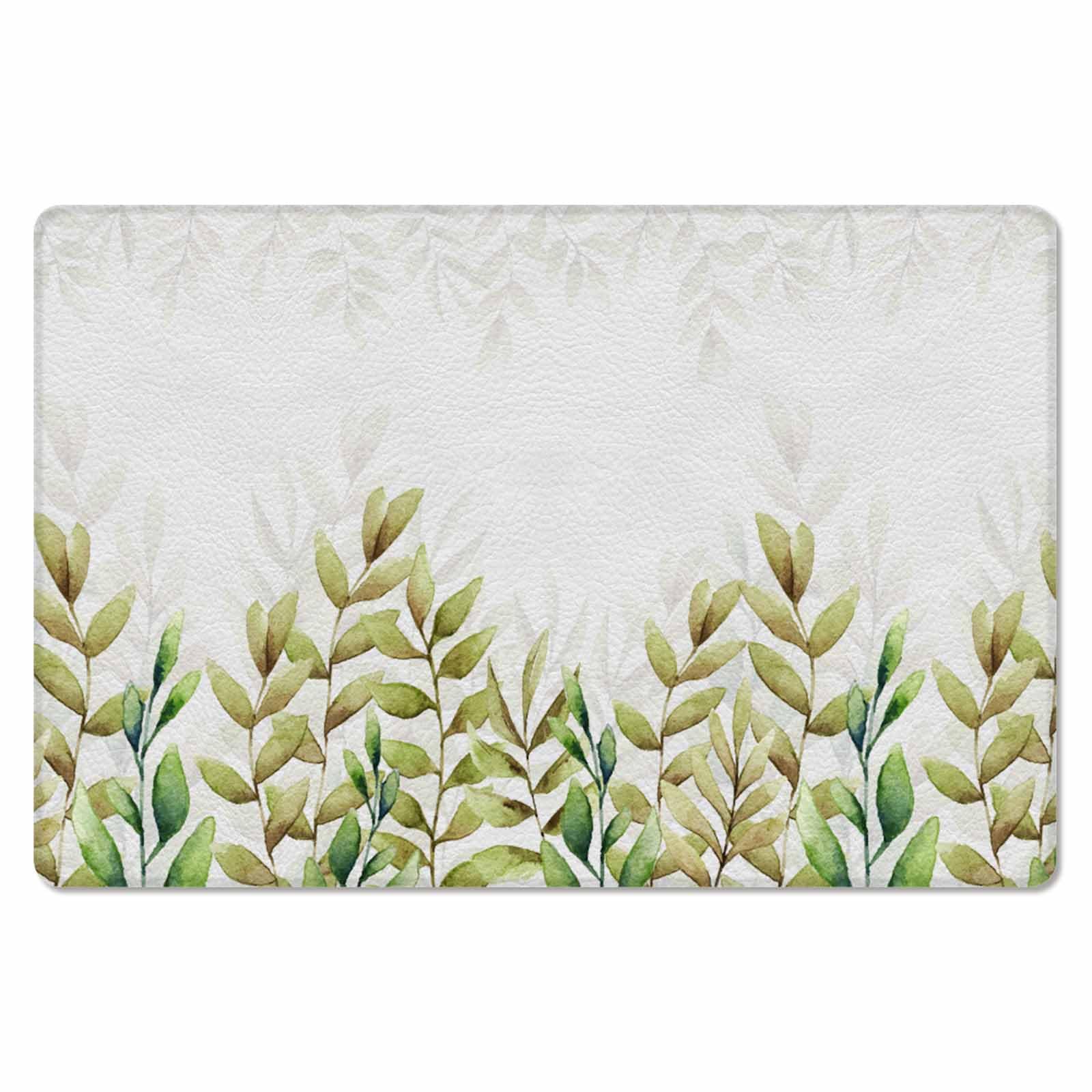 Yellow Green Leaves Kitchen Bath Door Mat Cushioned Runner Rug,Washable Welcome Floor Sink Antifatigue Mat,Waterproof & Non-Slip Comfort Standing Doormat,Watercolor Botanical Modern White 24