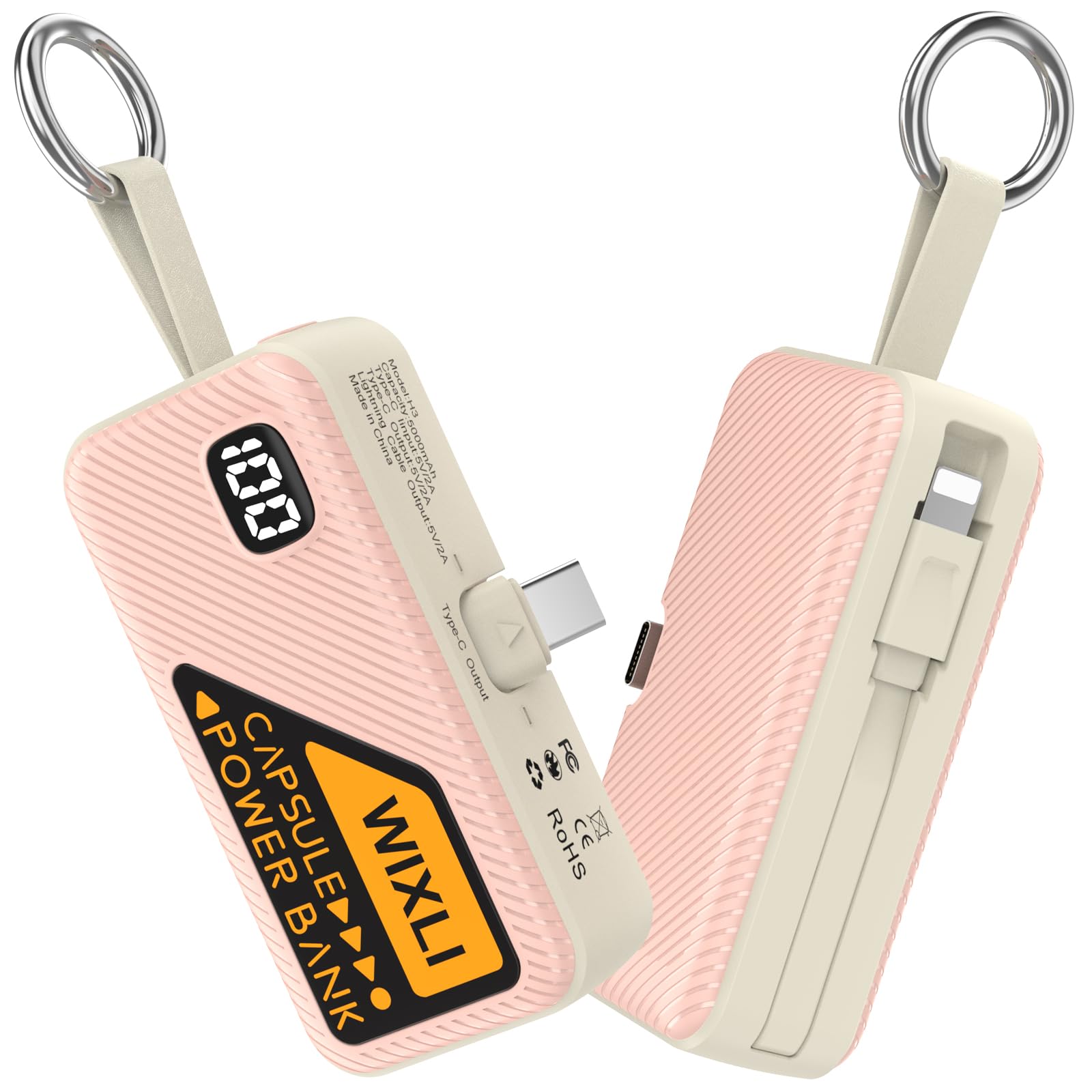 WIXLI Portable Charger for iPhone 15 16 Power Bank, 5000mAh USB-C Portable Phone Charger with iOS Cable, Mini Battery Pack for iPhone 16 Pro/16 Plus/16 Promax/Android Phone/Samsung/Moto/LG etc