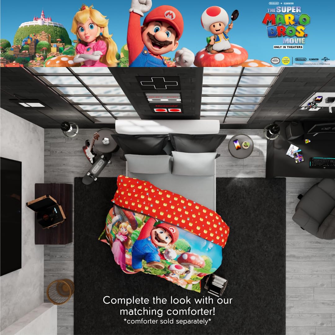 Franco The Super Mario Bros. Movie Kids Bedding Super Soft Microfiber Sheet Set, Full, (Officially Licensed Product)