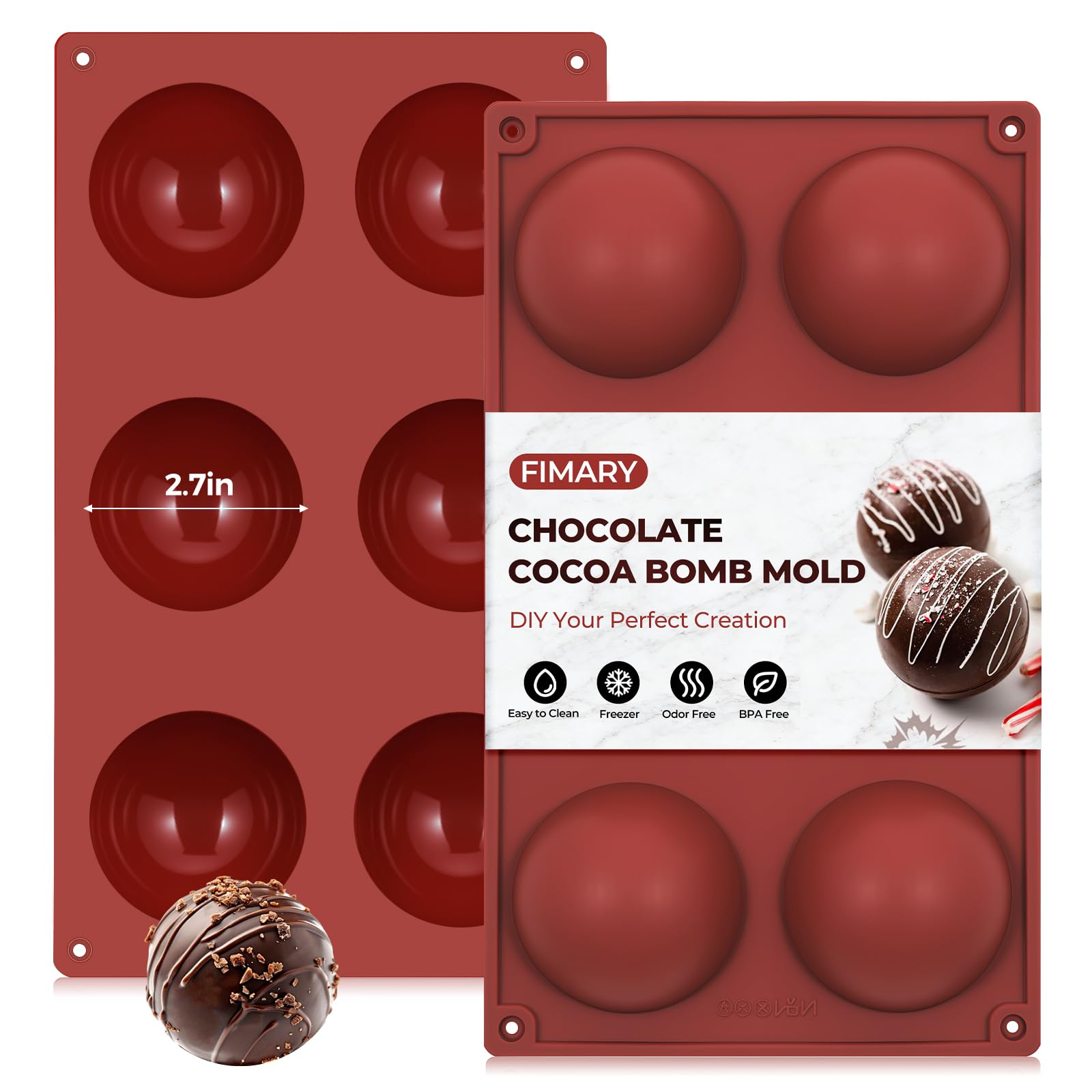 6 Holes Silicone Hot Chocolate Bomb Molds, 2 Packs Large Semi Sphere Mold 2.7" Half Sphere Silicone Baking Molds for Making Chocolate, Cake, Jelly, Dome Mousse