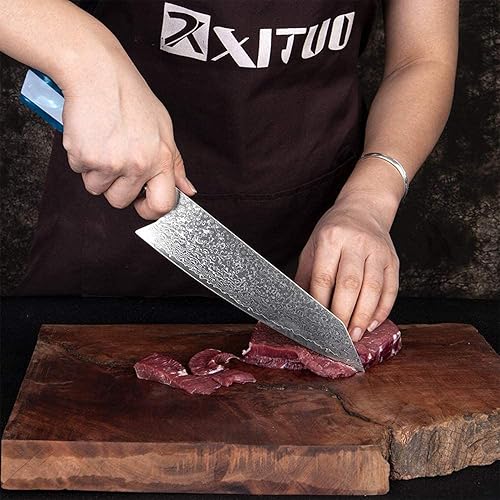 Miniatura 8 de XT XITUO Kiritsuke - Cuchillo de chef de 8 pulgadas, cuchillos de cocina japoneses VG10 de acero Damasco, cuchillo de corte de carne y sushi con