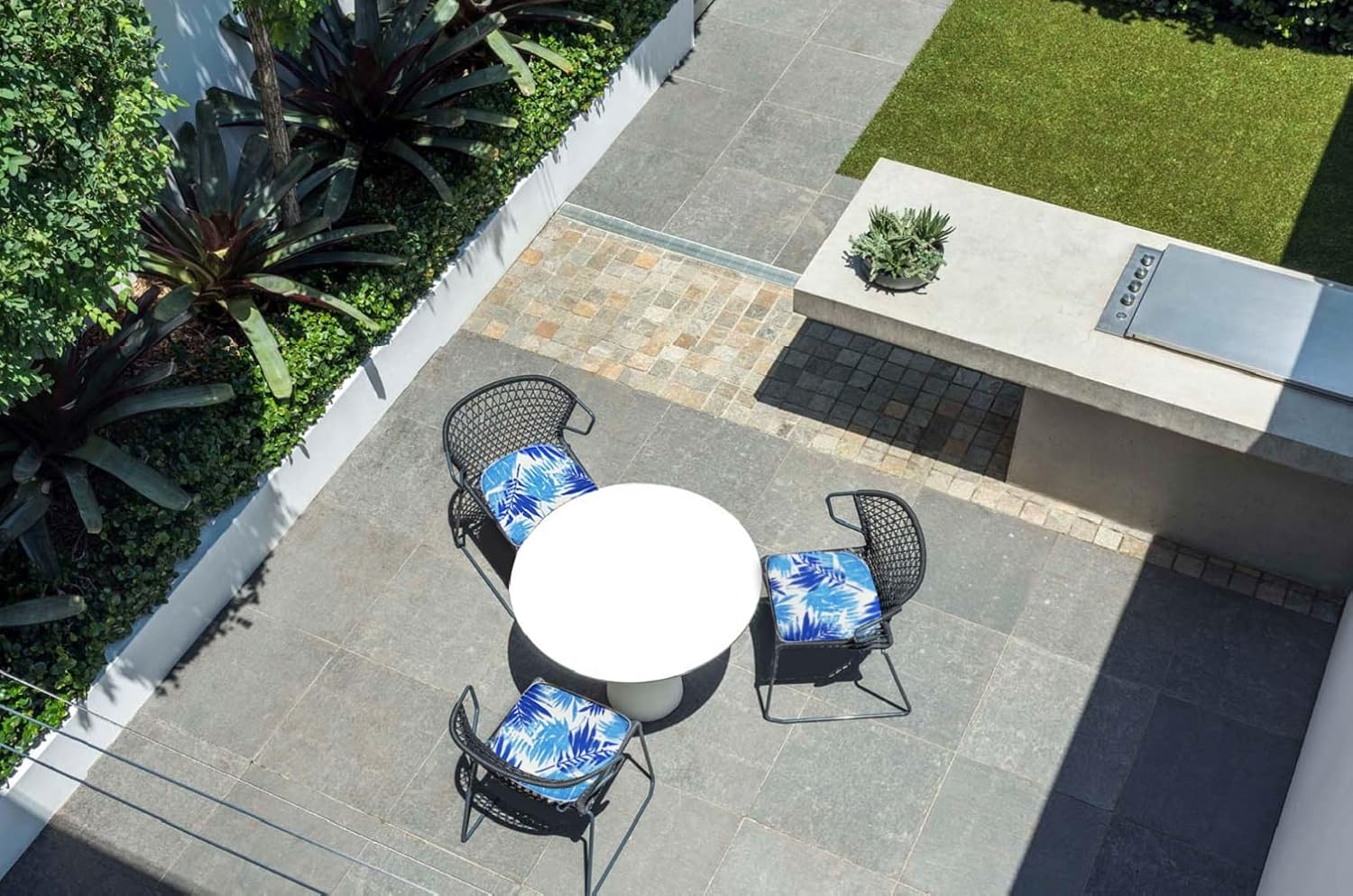 Outdoor Seat Cushions Blue Leaves Set of 4 Patio Chair Cushions with Ties 16x17 Inch Square Chair Pads
