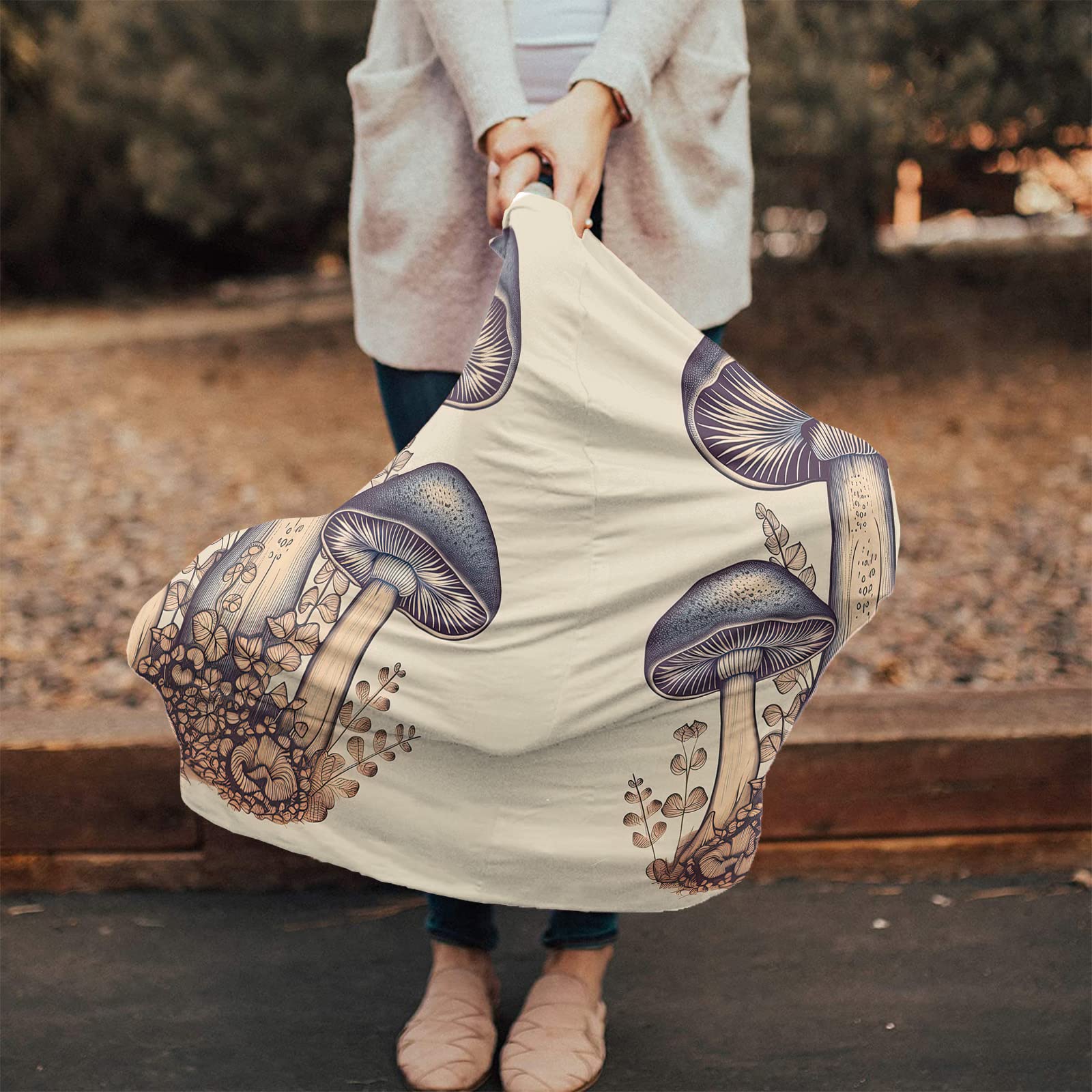 Nursing Cover for Breastfeeding Scarf, Mushrooms Leaves Brown Grass Baby Car Covers Super Soft Multi Use for Canopy Shopping Cart Cover Blanket Stroller Cover