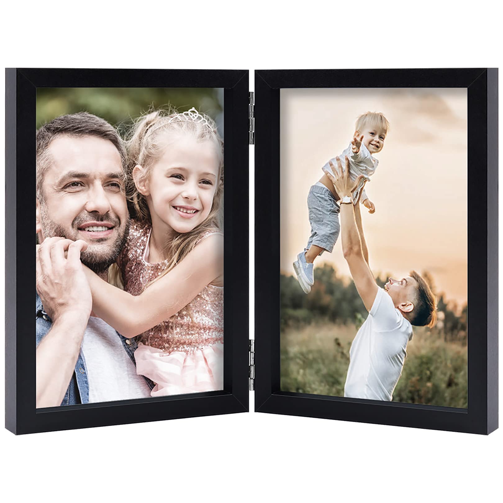 ORIVAN Double 5x7 Picture Frame - Hinged Vertical MDF Wood Frame With Glass Front, Black - View #5