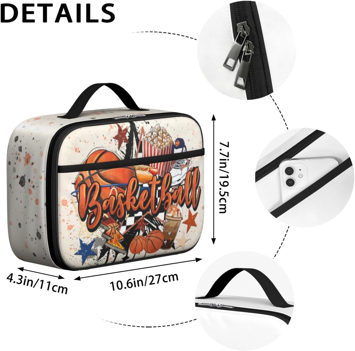Basketball Lunch Box Bag For Kids Boys,Basketball Insulated Lunch Bags-Sport Ball Graffiti Print Reusable Lunch Box- Kids Thermal Cooler Tote Bento For Girls Men Picnic Camping School - Image 6