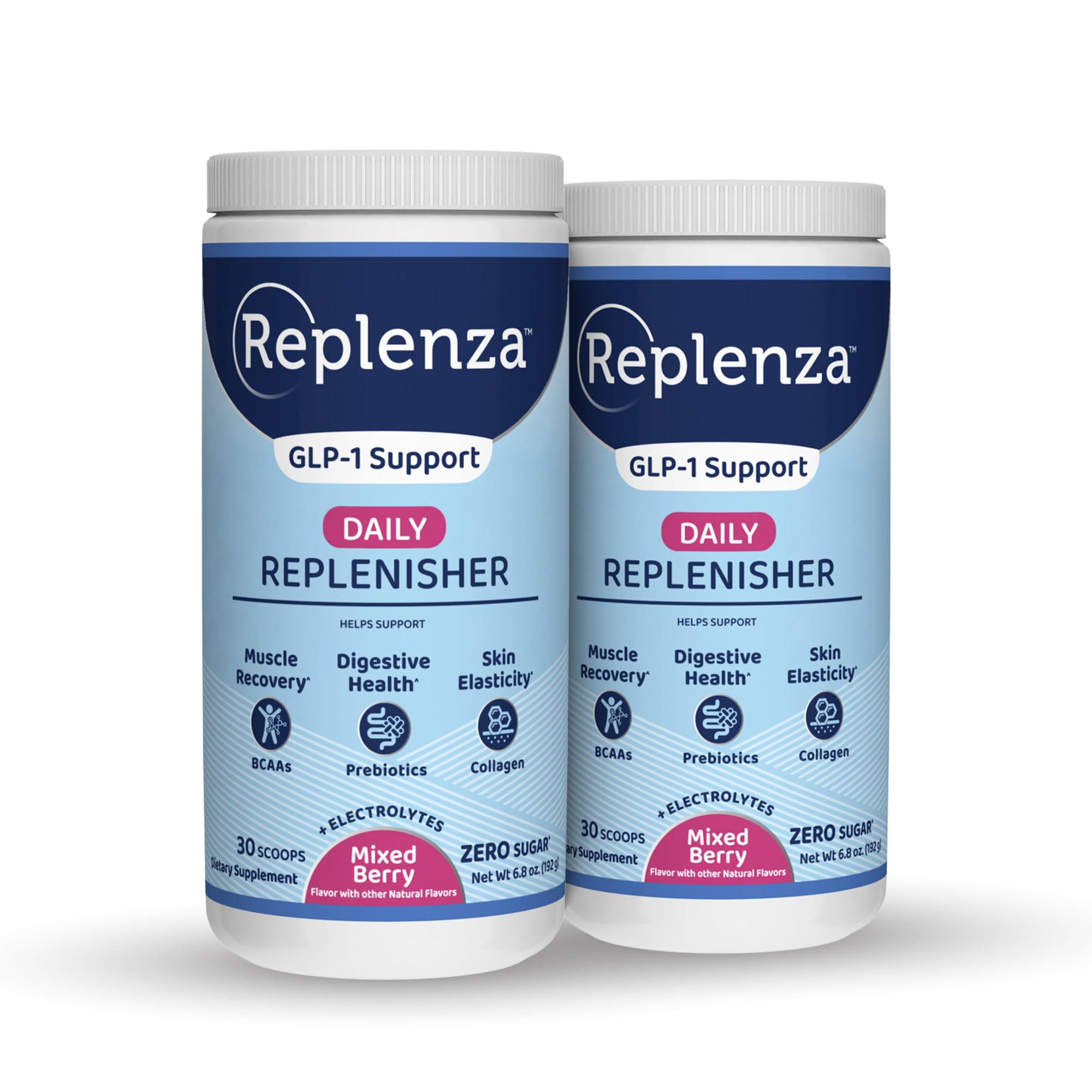 Daily Replenisher GLP-1 Nutritional Support, Powder, Muscle Recovery, Digestive Health & Skin Elasticity Mix of Amino Acids, Prebiotics and Collagen Peptides – Berry Flavor, 2 pk of 30 Scoops