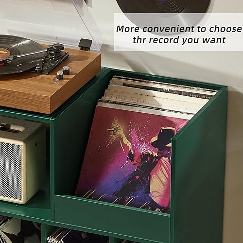 Miniatura 6 de LELELINKY Soporte grande para tocadiscos, soporte giratorio con almacenamiento, soporte para discos de vinilo con área de visualización, mesa para
