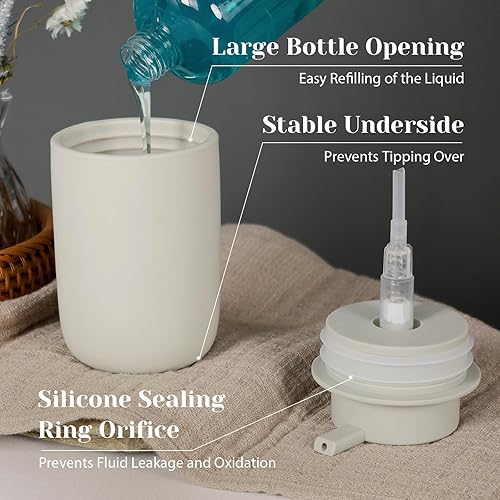 Miniatura 5 de INGOFIN Juego de dispensador de jabón de loción de cerámica, paquete de 2 (12 onzas) dispensador de jabón de manos de baño con bomba, juego de