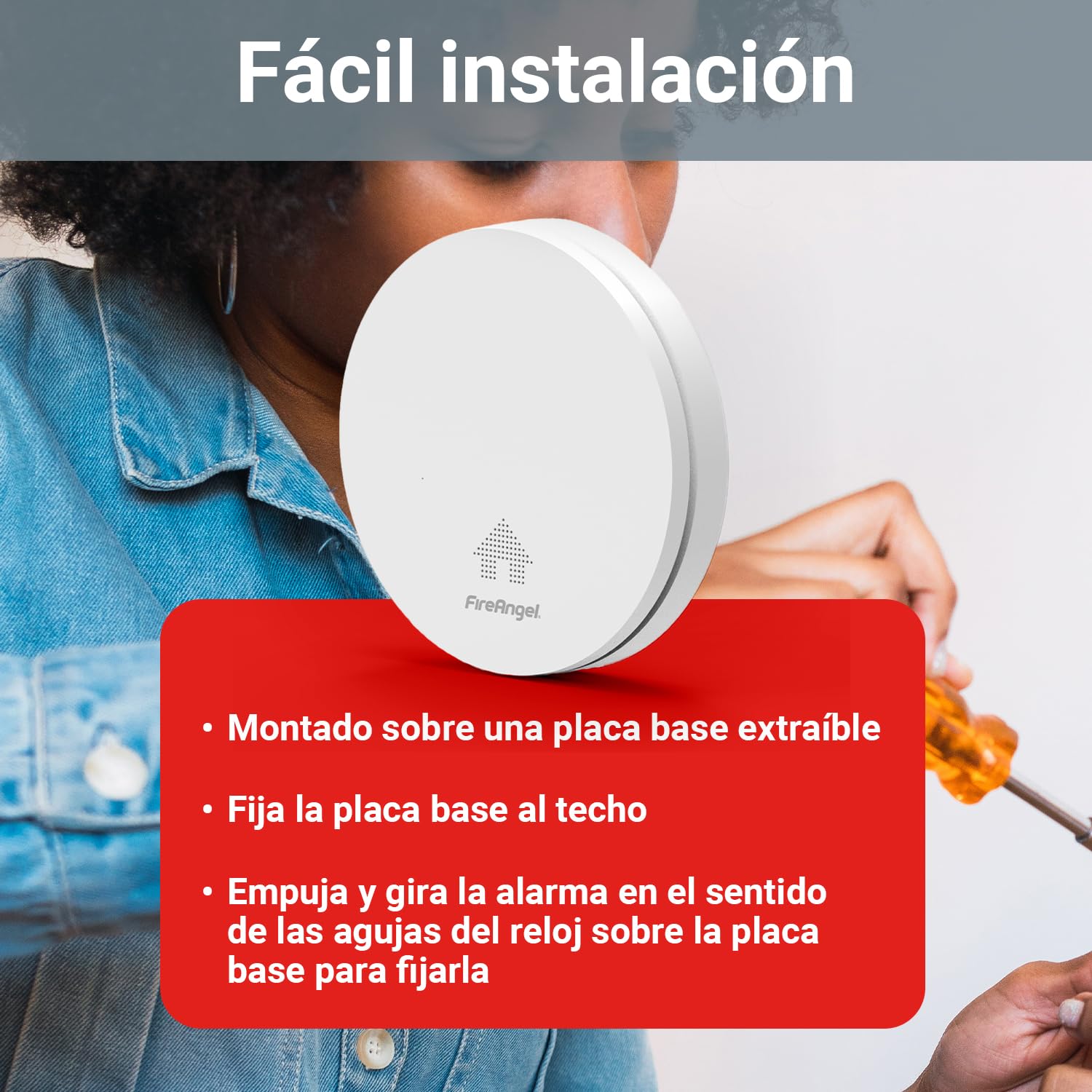 FireAngel Detector de Humo Óptico Ultrafino FA6629S - Alarma de Incendios para Hogar con Batería de 10 Años de Duración - 115 mm x 23.5 mm