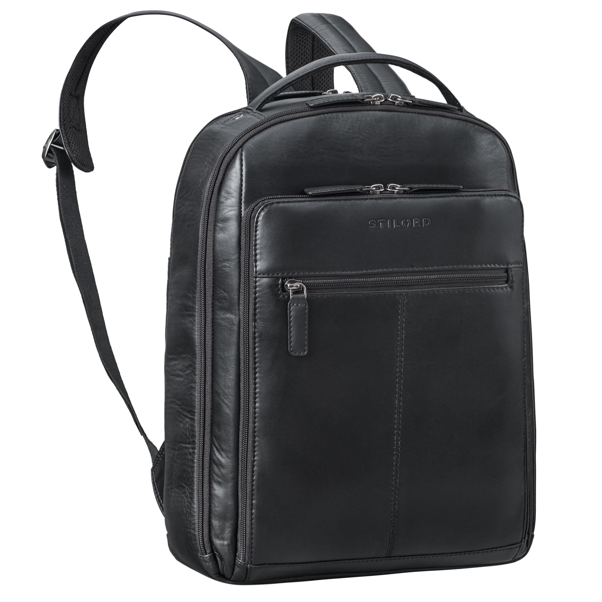 STILORD "Nami Mochila de Cuero para portátil de 15 Pulgadas - Elegante Mochila de Negocios para Hombres y Mujeres Trabajo, la Universidad y los Viajes Color:Negro