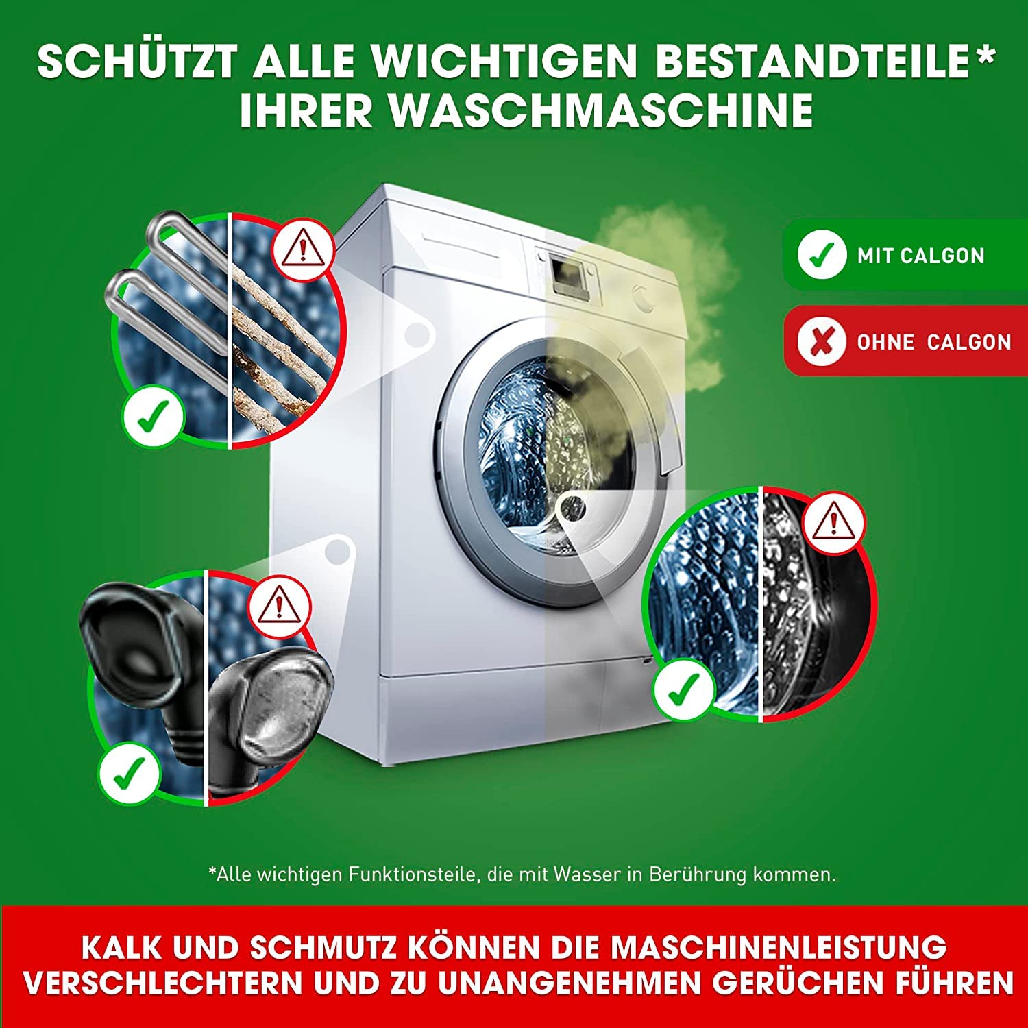 Calgon Hygiene+ Tabs – Schutz vor Kalkablagerungen und Schmutz – Wasserenthärter mit Hygieneschutz für die Waschmaschine – 2 x 61 Tabs