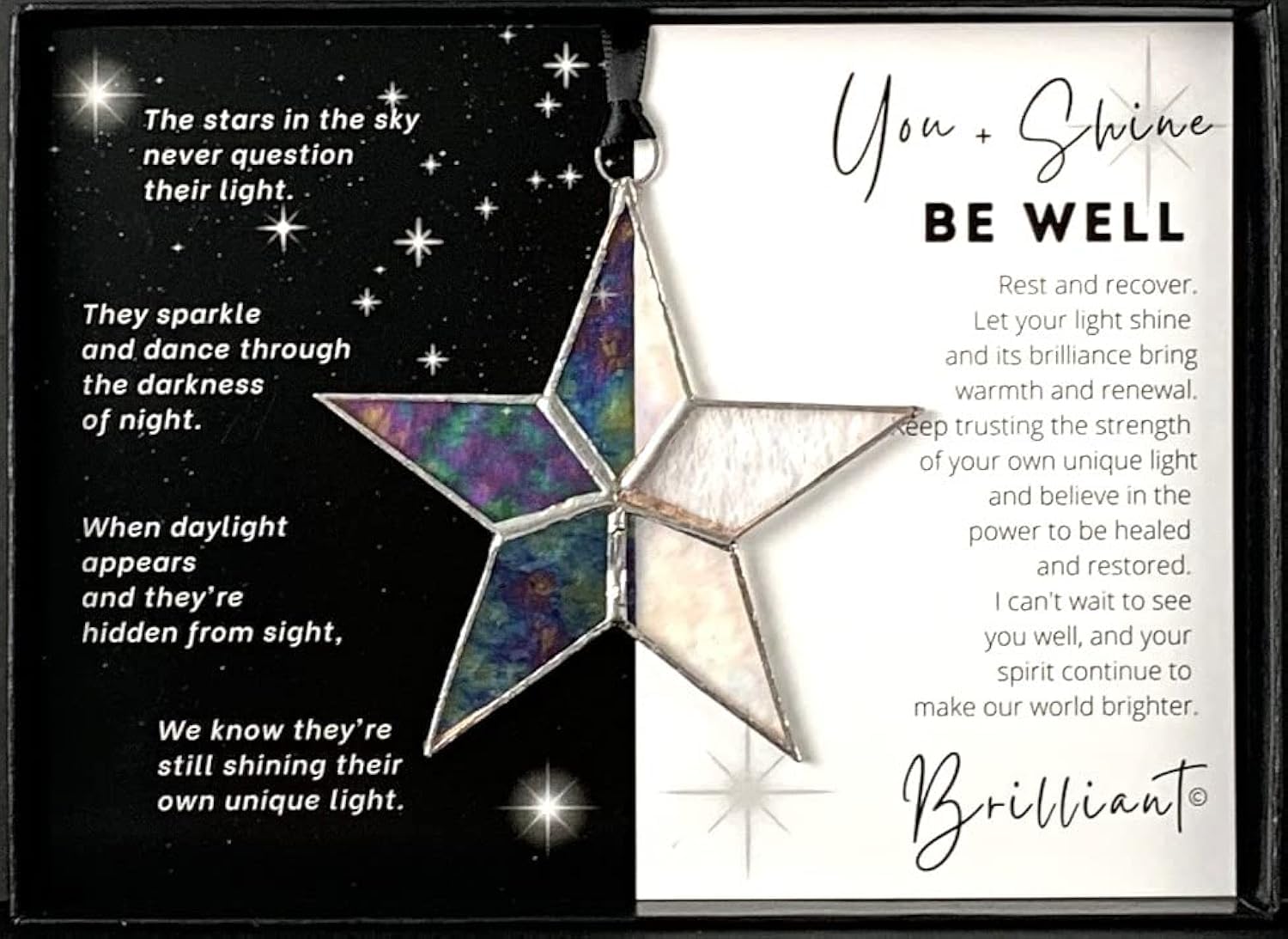 Handmade Iridescent Stained Glass Star with 'Be Well' Message - Get Well Soon Gift for Friends, Neighbors, Coworkers, Family - Speedy Recovery