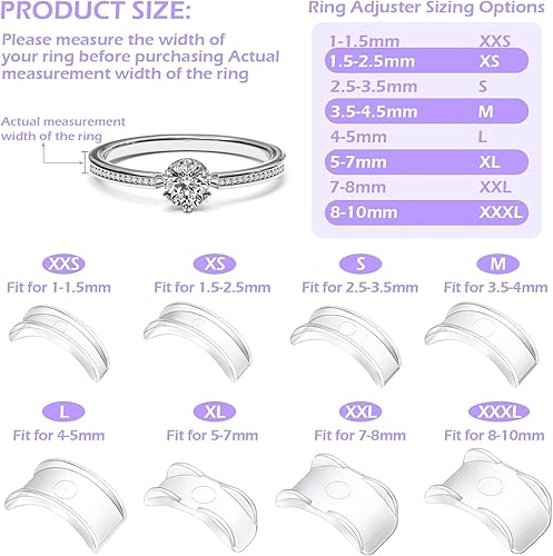 Miniatura 2 de 100 piezas de ajuste de tamaño de anillo para anillos sueltos con herramienta de medición de tamaño de anillo, protectores de anillo invisibles