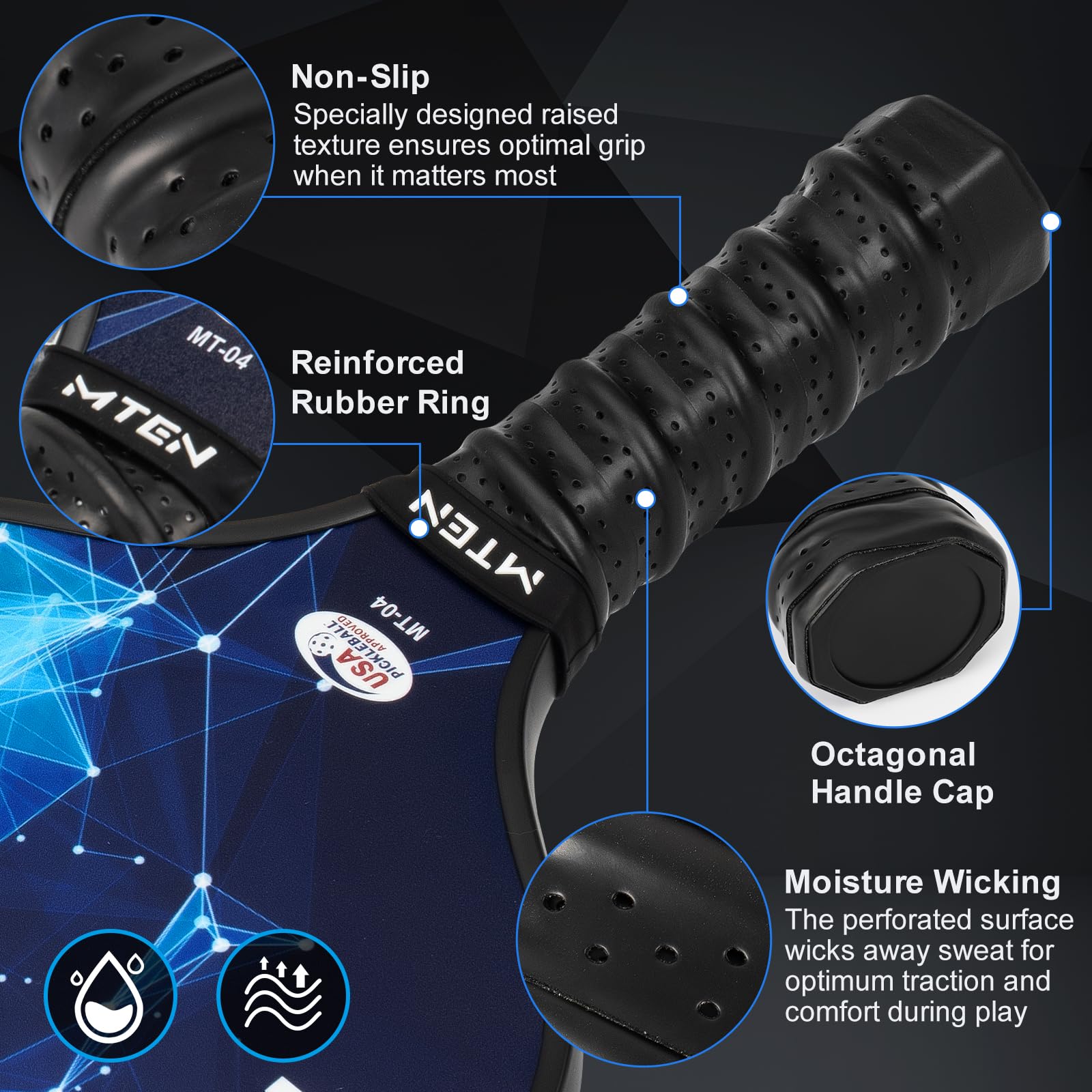 MTEN Pickleball Paddles Set of 2, USAPA Approved Fiberglass Surface Pickleball Set with 2 Pickleball Rackets, Pickle Ball Paddle Set ​for Beginners & Pros