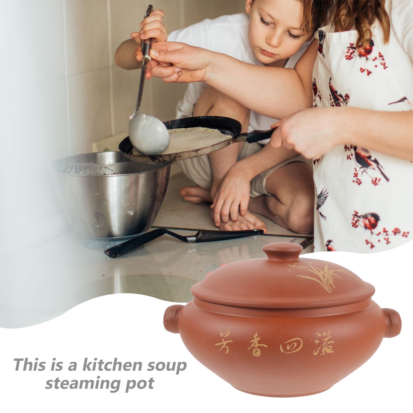 Vielseitiger Dampfgarer aus brauner Keramik mit glatter Oberfläche und eleganter Optik, Suppentopf zum schonenden von Hühnchen und Suppe in der Küche