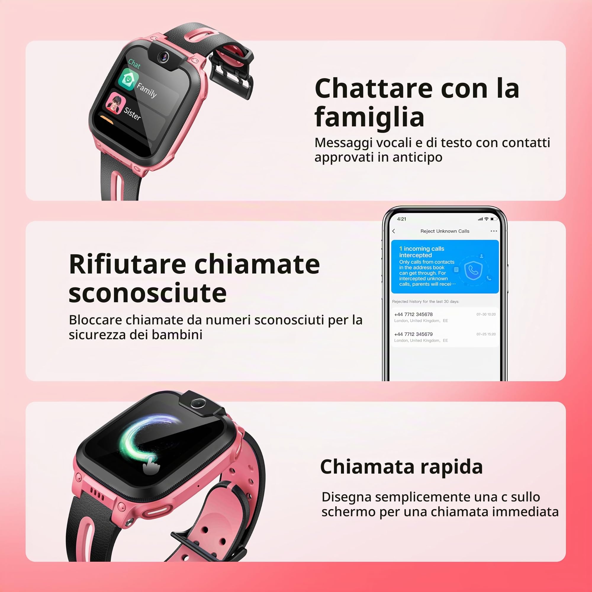 imoo Watch Phone Z1 Kids Smart Watch, 4G Kids Smartwatch Telefono con video e telefonata di lunga durata, orologio GPS per bambini con localizzazione in tempo reale & IPX8 resistenza all'acqua (rosa)
