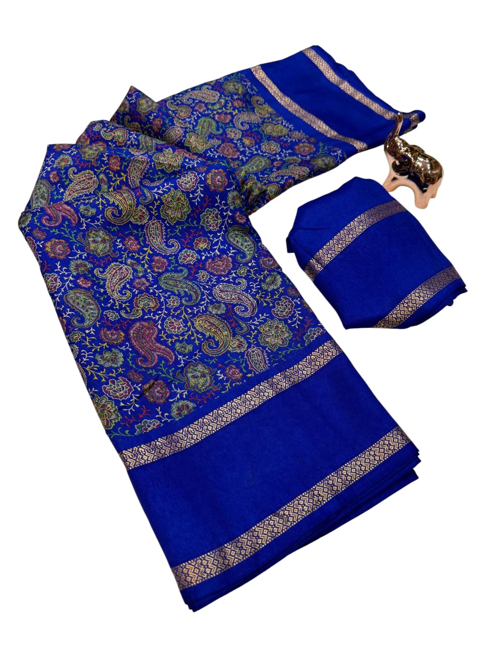 tushana Kalamkari Floral Prints Dola Silk Saree With Rich Zari Border Designer Pallu Attach Blouse Piece-picture-54