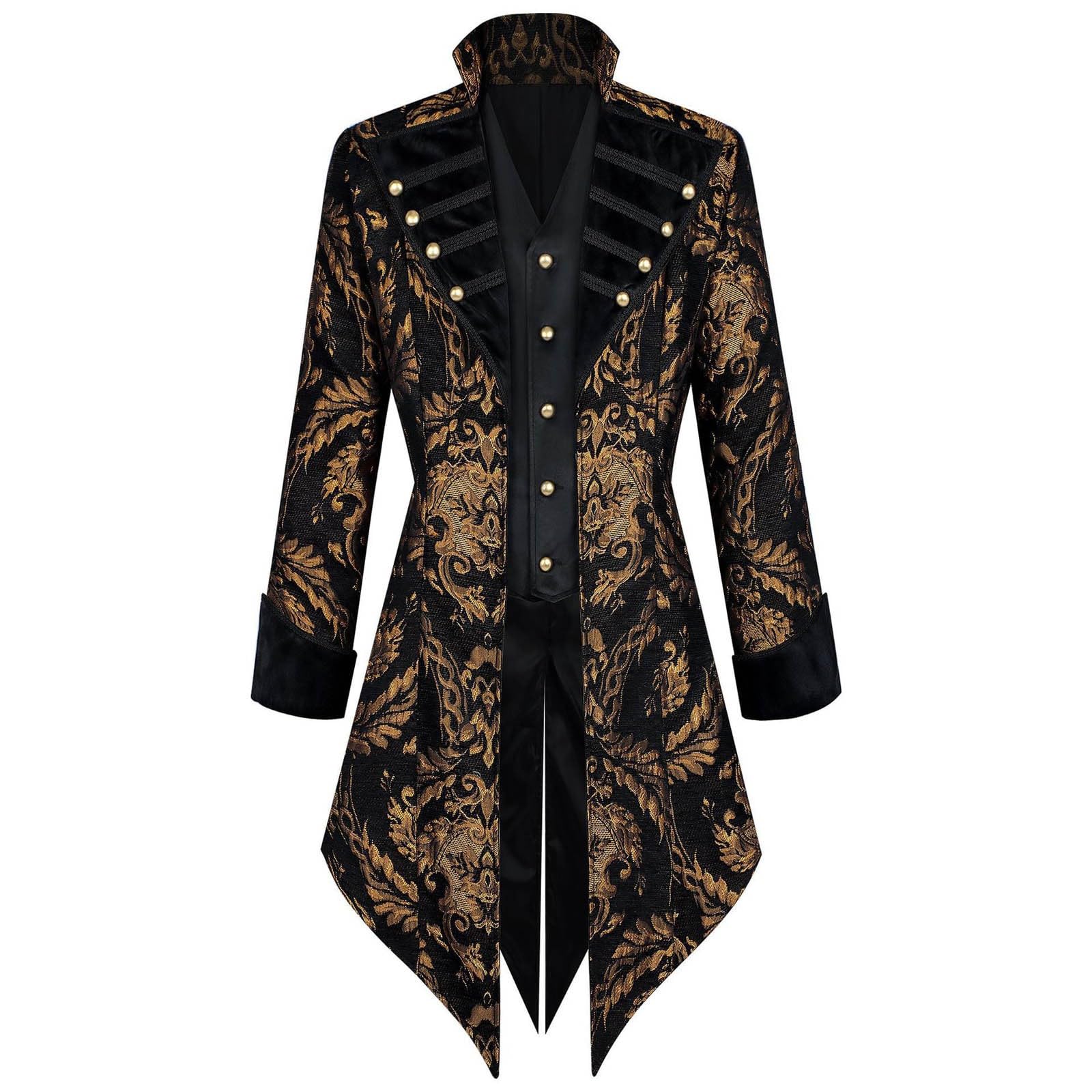 Steampunk Frack - Gonna da uomo medievale, gotica, vittoriana, vichingo, pirata, costume da vampiro, stampa broccato damascato, cappotto per il tempo libero, gonna da passeggio vittoriana