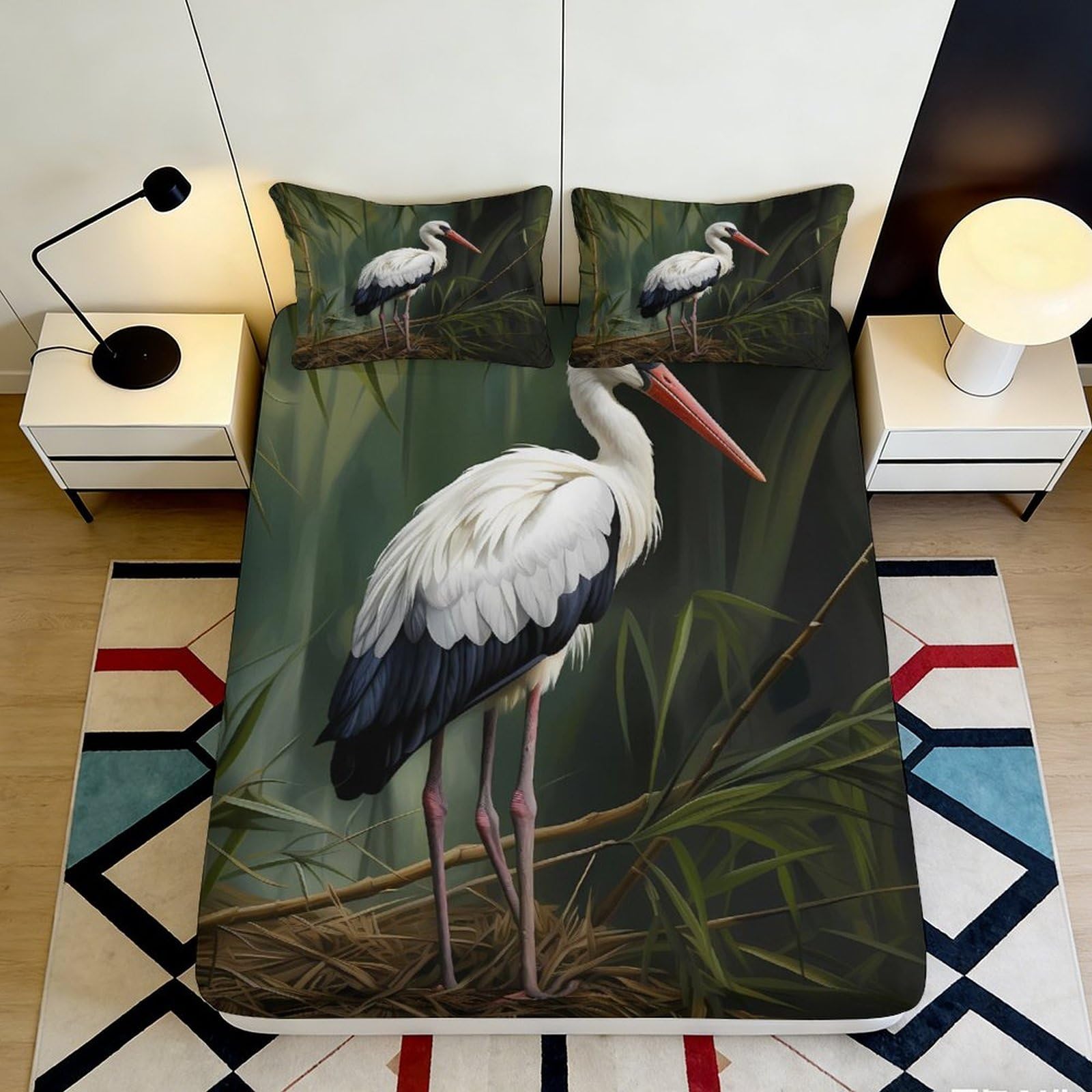 Jqzkxnhpbr Style-3 3D Printed Crane Marsh Fitted Sheet Microfiber Soft Breathable Bird Nature Bed Cover For Bedroom Guest Room Decoration 90X200x25cm