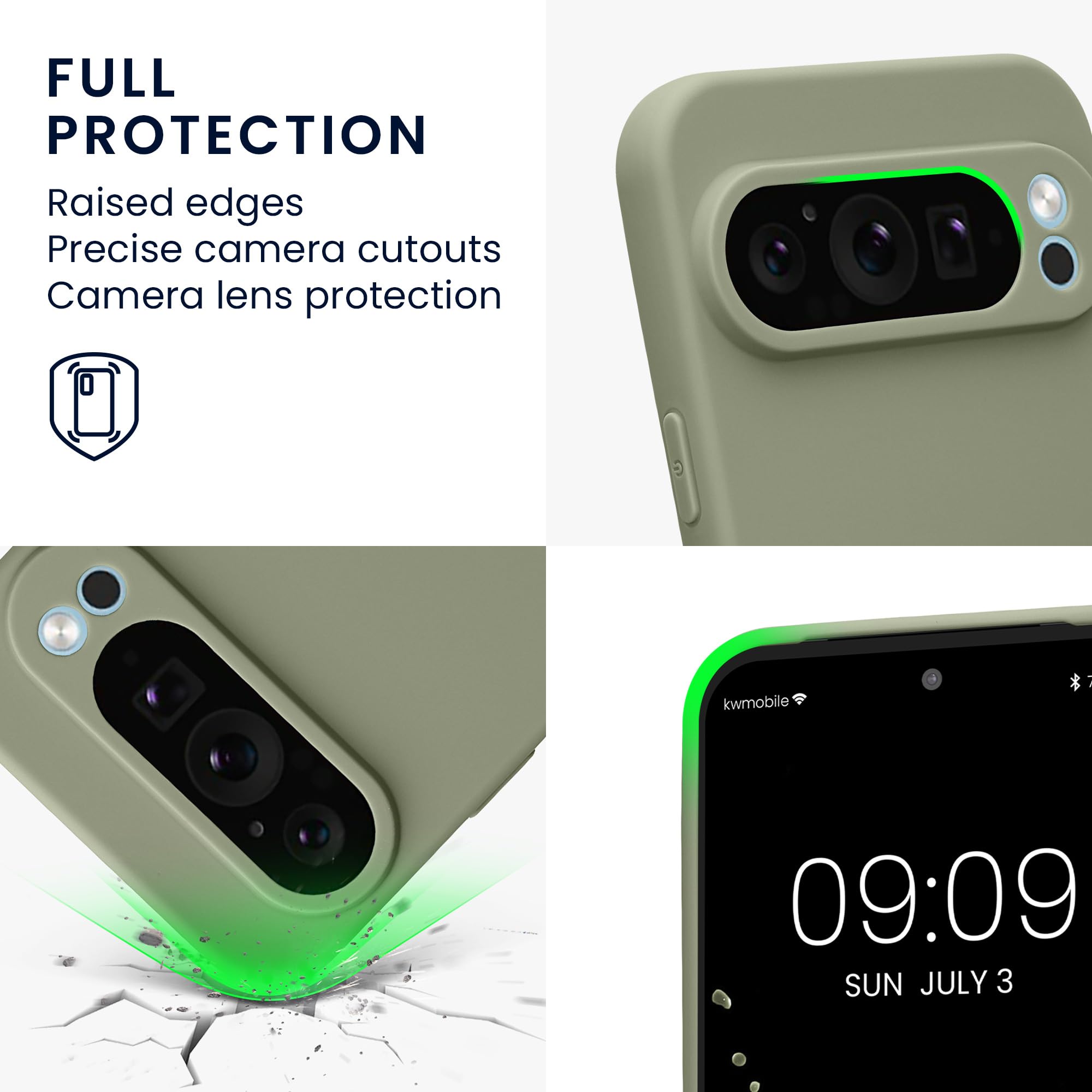 kwmobile Case for Google Pixel 9 Pro XL Case - Protective Slim TPU Phone Cover - Soft Matte Finish - Gray Green - Image 3