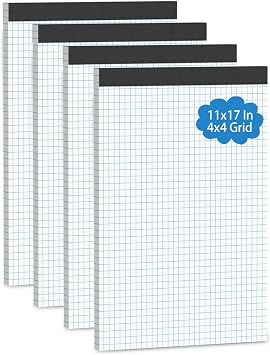 120 Sheets Large Graph Paper Pad 11 x 17 Grid Paper 4x4 Graph Ruled Paper
