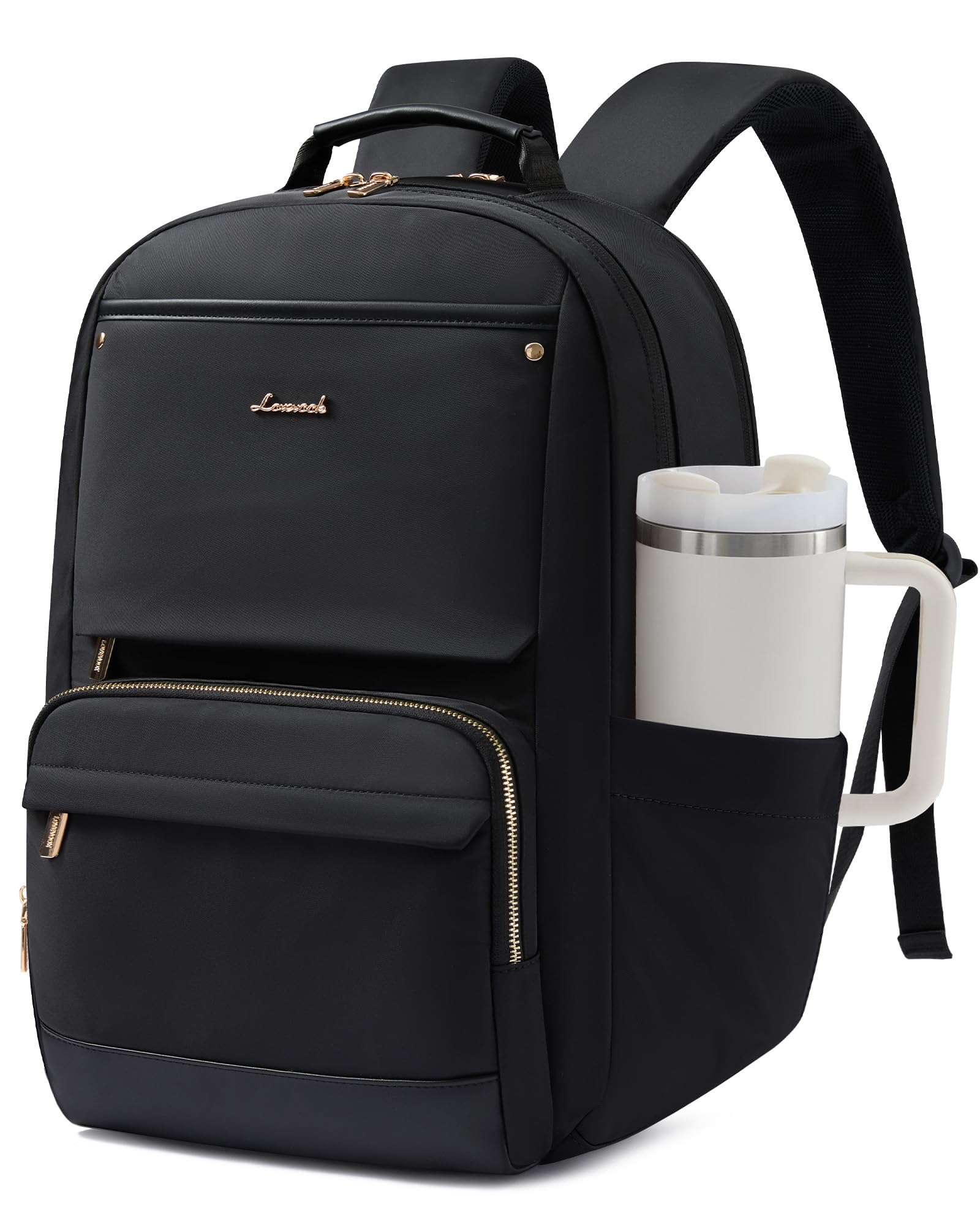 LOVEVOOK Laptop Backpack for Women with Large Capacity Cup Pocket, 17 inch Work Purse Travel Bag for Teacher Nurse, Waterproof Computer Business Back Pack, Cute Bookbag for School College, Black