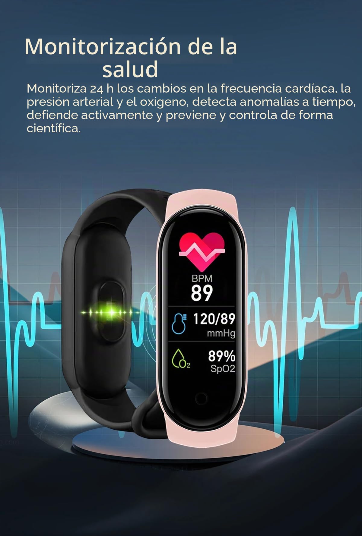 Banda Inteligente M8 8 Frecuencia Cardíaca Oxigenación IP67 Impermeable Sueño Carga Magnética (Negro)