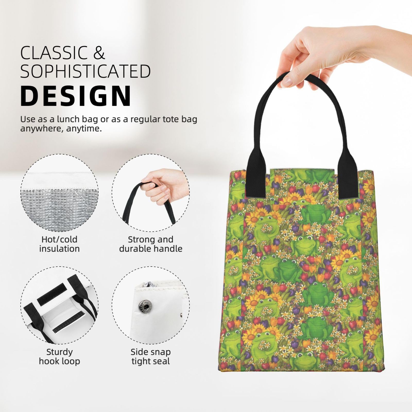 Borsa termica per il pranzo, a forma di rana, riutilizzabile, per adulti, ideale per lavoro, picnic e viaggi