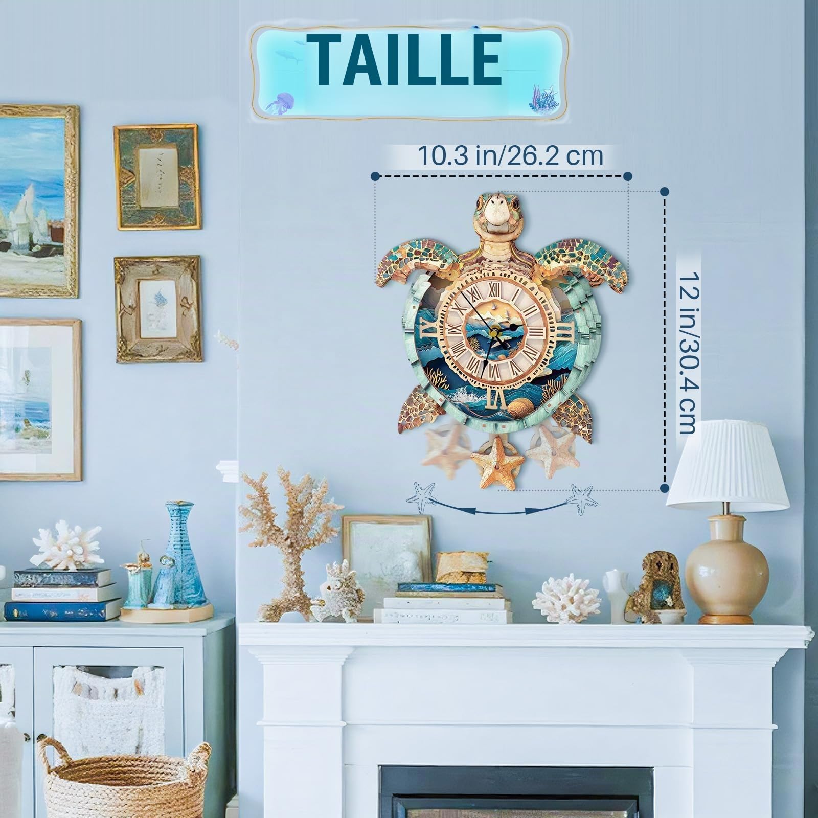 Puzzles 3D pour adultes - Horloge tortue de Noël à faire soi-même, mécanisme avec pendule en bois - Décoration murale de bureau, chambre à coucher, cadeau personnalisé pour les amateurs de bricolage