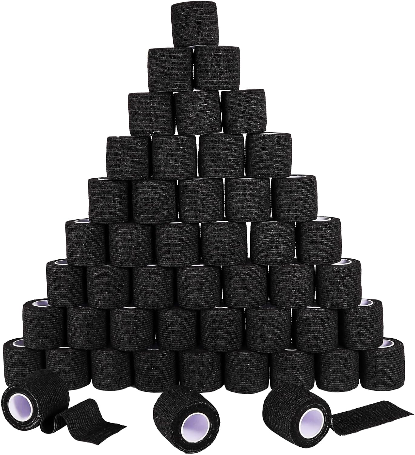 48 Pack 2” x 5 Yards Self Adhesive Bandage Wrap Athletic Elastic Breathable Cohesive Bandage Wrap Rolls for Stretch, Sports, First Aid, Wrist, Ankle Sprains, Swelling, Vet Wrap, Black