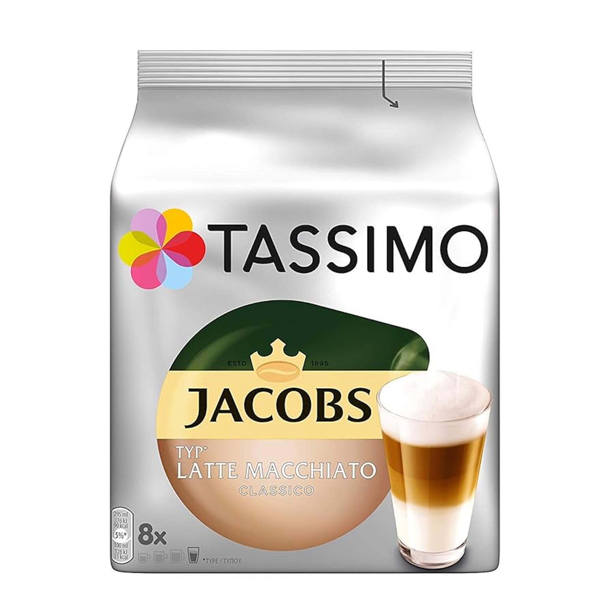 Tassimo Jacobs Latte Macchiato Classico, kawa, kawa z mlekiem, kapsułka, 5 x 16 T-Discs (8 porcji)