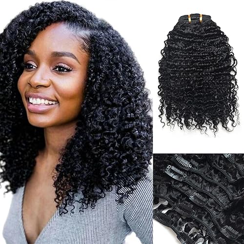 Luwigs Afro rizado 3B 3C extensiones de pelo rizado para mujeres negras reales brasileñas virginal pelo humano clip en color natural 7 unidsset 16
