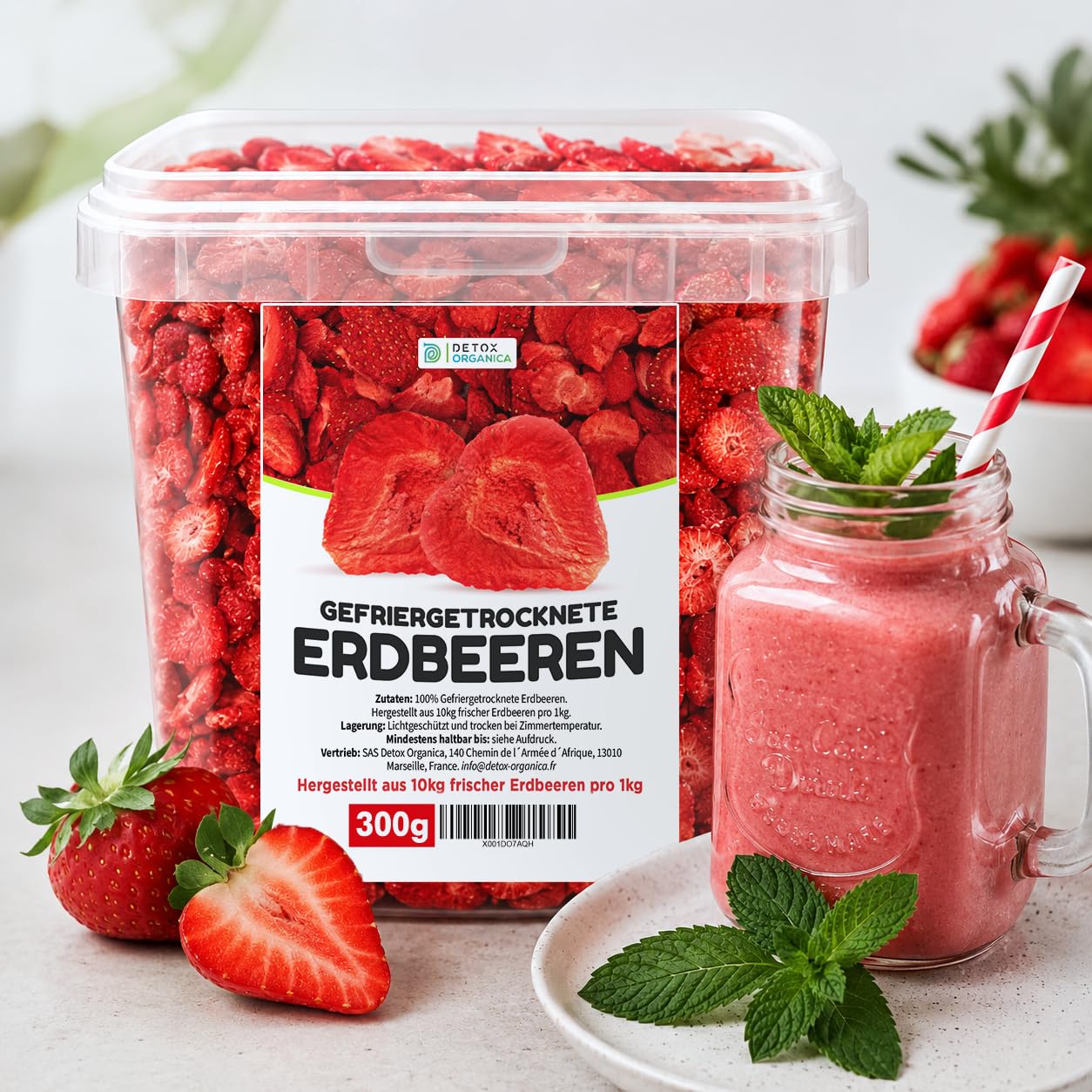 Detox Organica GEFRIERGETROCKNETE ERDBEEREN 300g, 100% Trockenfrüchte | Früchte in Scheiben natürlich und ohne Zusatz von Zucker oder Zusatzstoffen, Erdbeerchips freeze dried strawberries (300g)