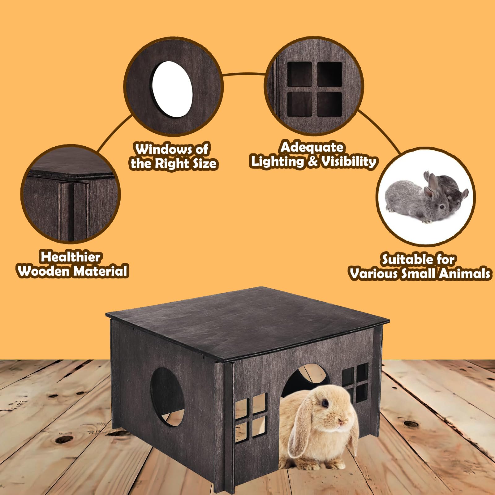 Maison pour Petits Animaux, Cabane en Bois Naturel avec Coussin pour Cochon d'Inde, Lapin Nain et Petits Rongeurs - Maisonnette, Cachette, Nid et Abri pour Petits Animaux d'Intérieur