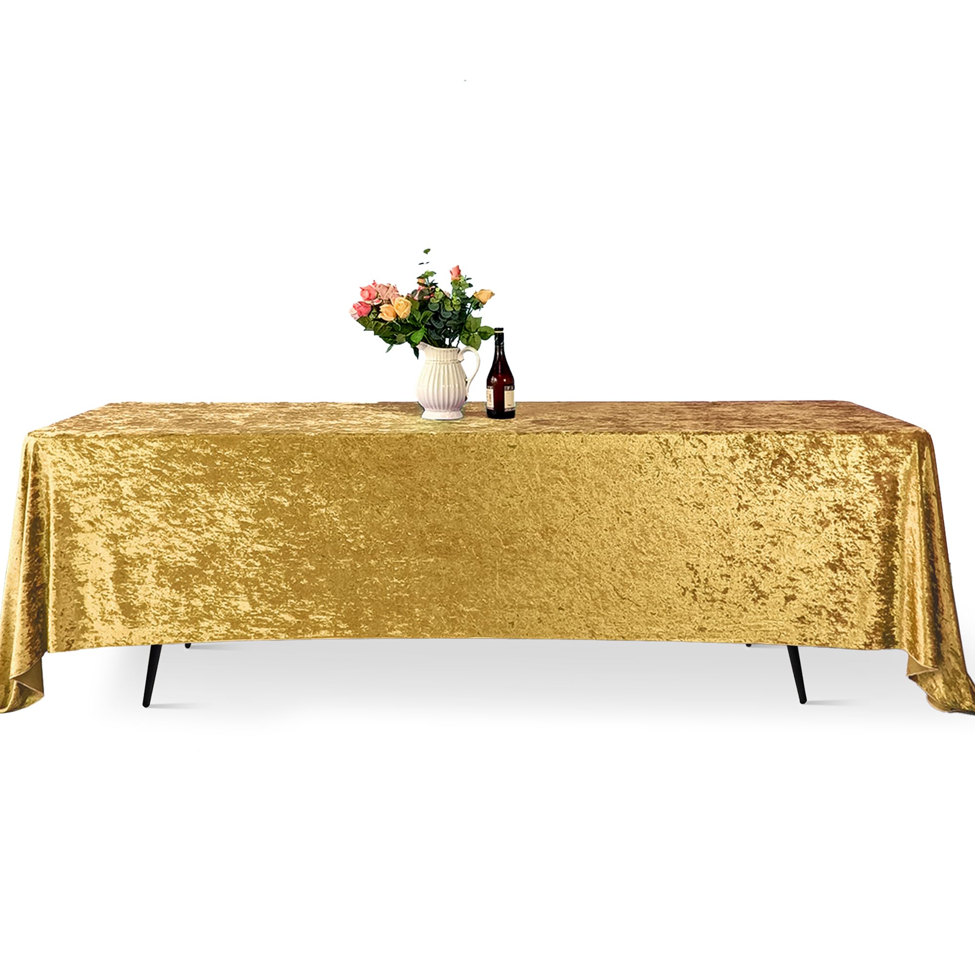 Trimming Shop 70" x 144" Rectangle Gold Crushed Velvet Table Cloth, 5pcs — image 1