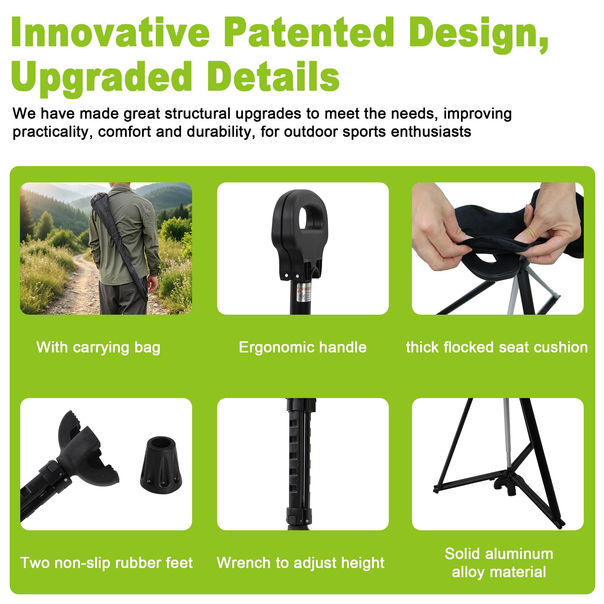 ALEVMOOM Bastone da passeggio con sedile sedia pieghevole bastone da passeggio con sedile portatile retrattile leggero per anziani viaggi all'aperto(Nero)