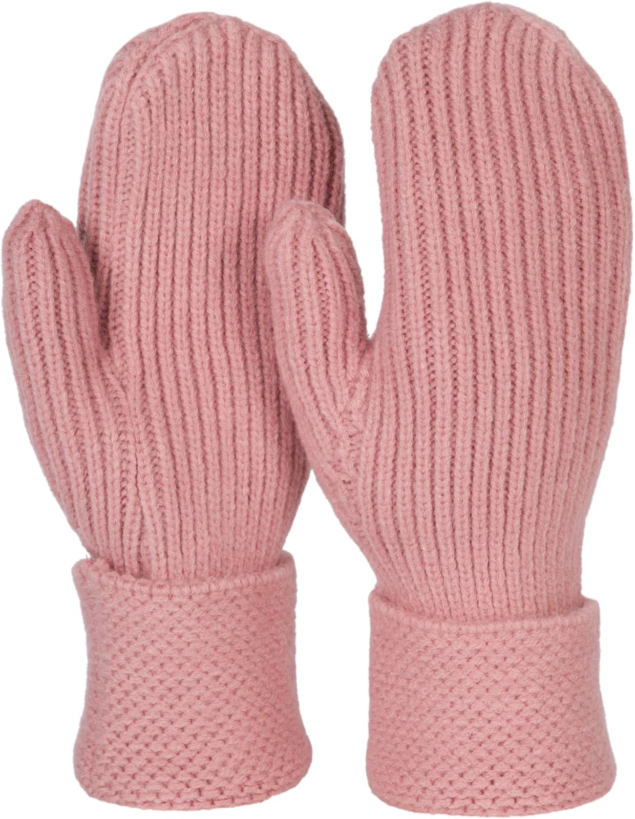 styleBREAKER Women's Winter Knitted Mittens Unicoloured with patterned cuff, warm mittens, knitted gloves 09010046, Colour:Old Rose