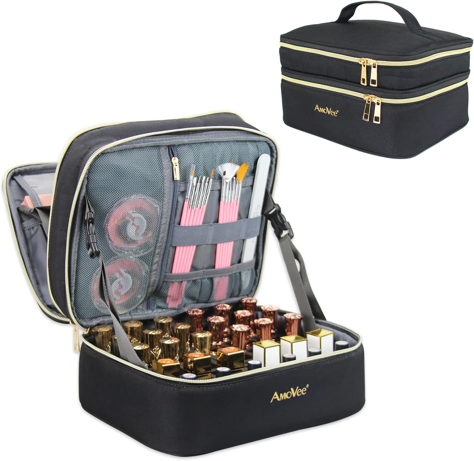 30 Bottles Nail Polish Organizer, Detachable Double Layer Nail Polish Organizer Bag, Portable Nail Polish Organizer Case, Travel Nail Bag Mother Day Gift (Black)