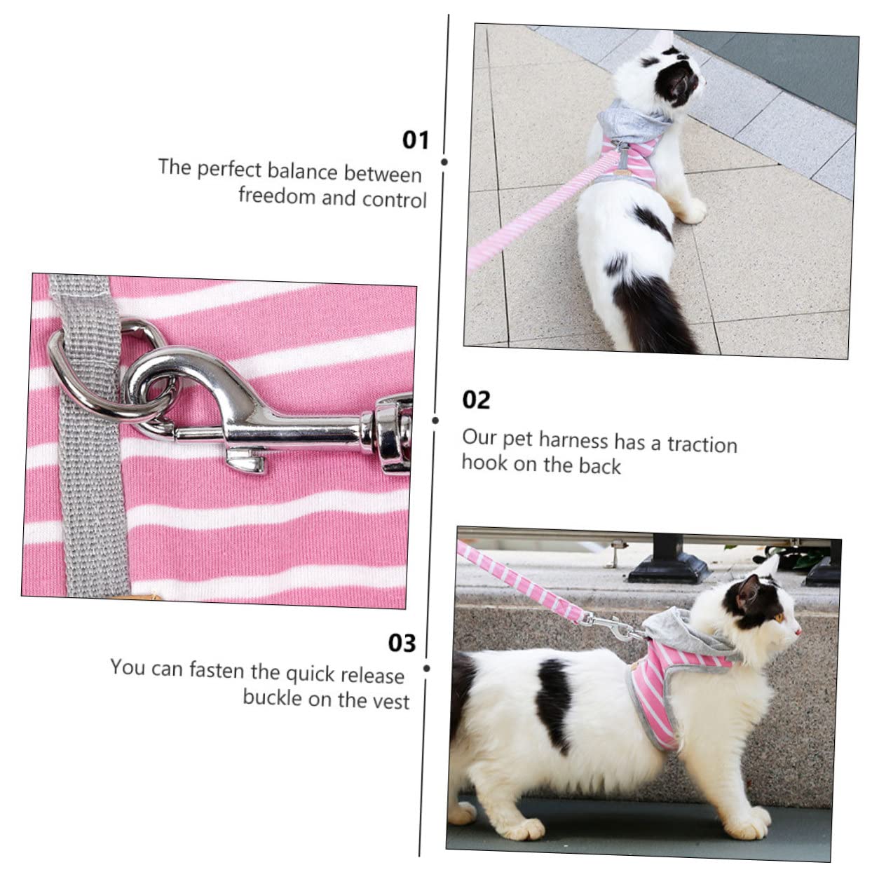 Toddmomy 3pièces Harnais Et Laisse Rayé pour Chat Gilet De Promenade Confortable Et Sécurisé Sangle Ajustable pour Chats pour Et Entraînement