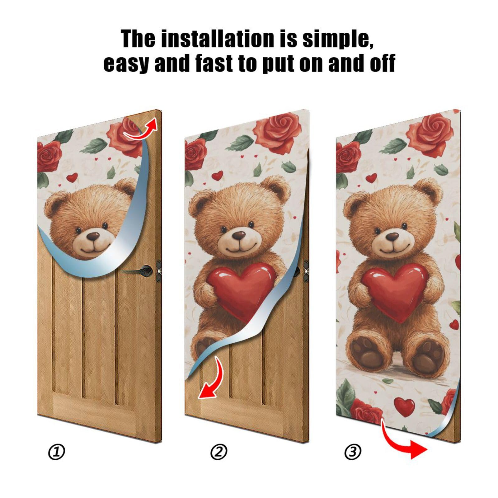 FLildon Valentine's Day Bear Love Heart Door Cover Decoration, Party Accessory Porch Decor for Festive Ornament Room Door Covers 32 x 79 Inch