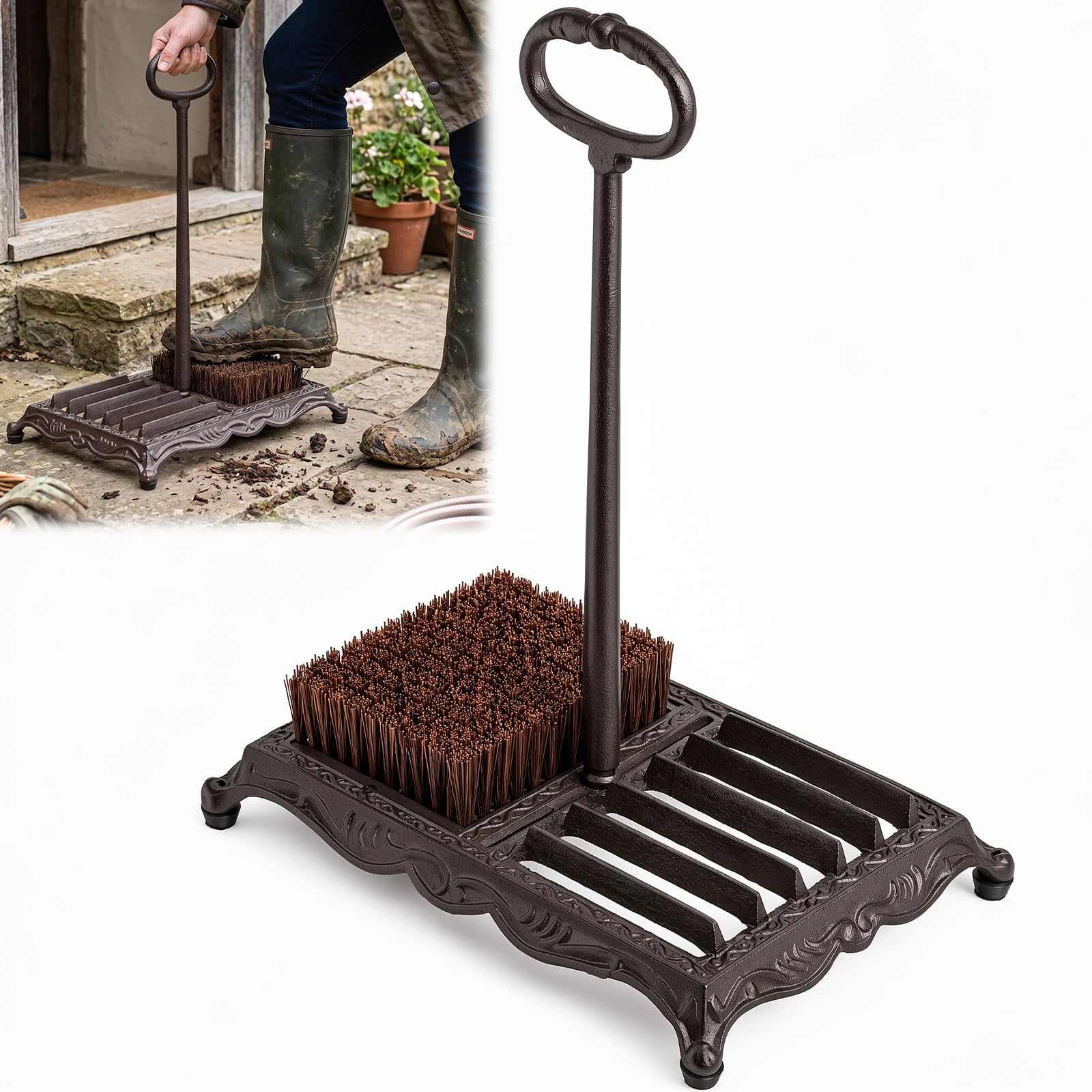 Hicarer Cast Iron Boot Scraper Brush with Handle, Outdoor Shoe Cleaner