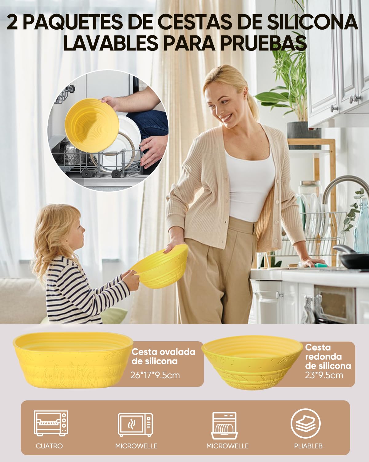 Cestas de fermentación - Juego de 2 cestas de fermentación de silicona oval y redonda, juego de iniciador de masa madre de 32 OZ