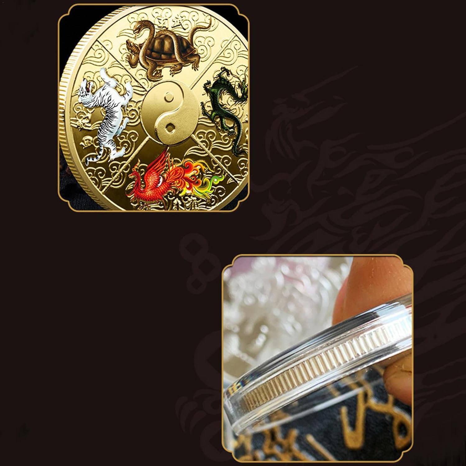 풍수 조각 | 네 명의 위대한 신성한 짐승이 담긴 행운의 동전 | 럭키 메탈 태극권 코인 | 고대 I CHING 동전 복권 스크래치  도구 기념 동전 PO