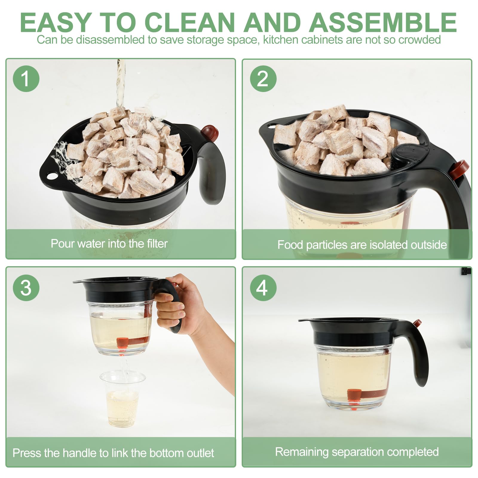 2 Pcs Fat Separator for Cooking, 4 Cups Plastic Oil Separator with Bottom Release Clear Gravy Grease Separator, Portable Soup Oil Separator Gravy Separator for Kitchen Home