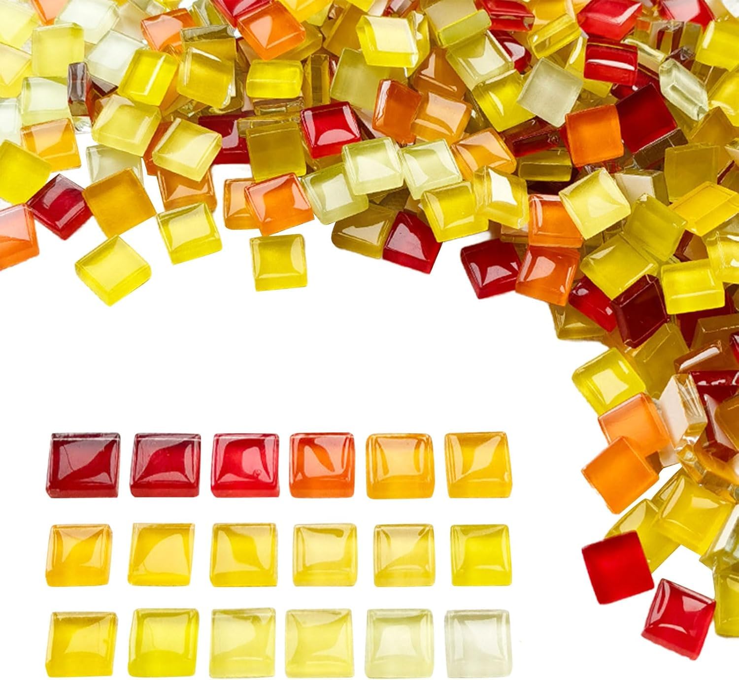 1100 Prezzo Fai Da Te Tessere Mosaico, 1kg Mosaico Piastrelle per Esterno, 1x1cm Pietre Colorate Piastrelle Mosaica Bambini, Vetro Tessere per Mosaica DIY Artigianat (Rosso Arancione Giallo)