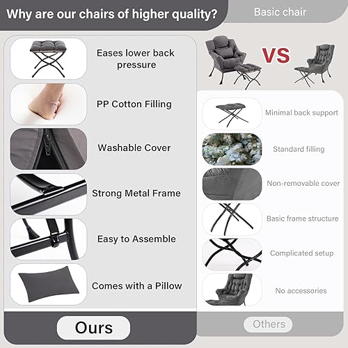 Miniatura 9 de Silla perezosa con otomana, cómoda silla de descanso de tela con almohada lumbar y reposapiés plegable, sillón de lectura para dormitorio, sala de