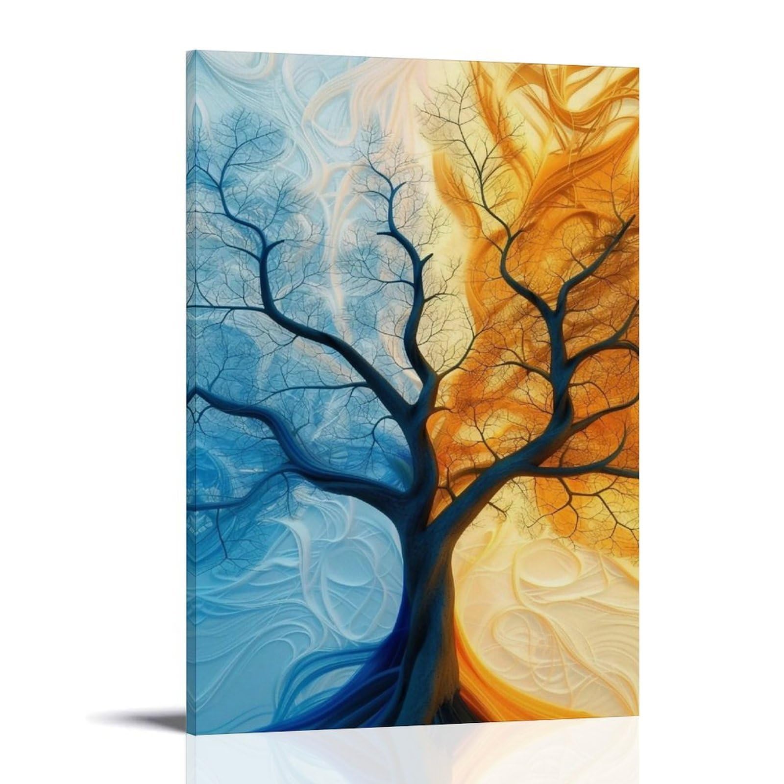 MGHTGRWE Split Hue Filament Symmetrical Bare Tree 02 Poster Wall Art Canvas Vintage Aesthetic Painting Decor for Rooms 20x30inch Frame-style