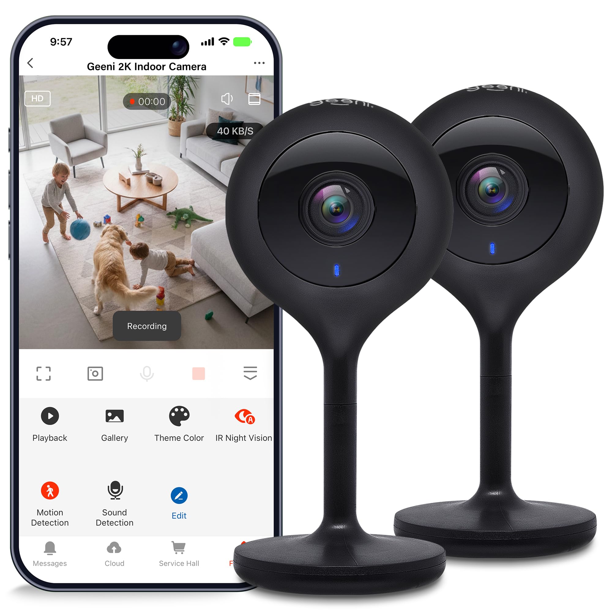 Geeni Look 2K 4MP Smart Indoor Security Camera 2-Pack – 1440p Ultra HD WiFi Pet & Baby Monitor with 2-Way Audio, Motion Detection Zones, 10m Night Vision, & USB-C Power