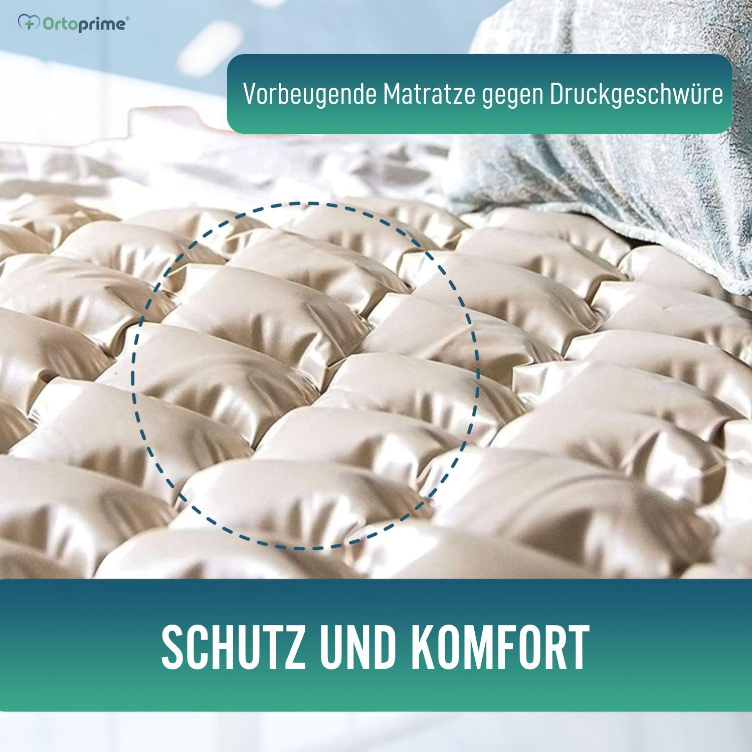 OrtoPrime Anti-Dekubitus Matratze mit Wechseldruck - 200x90x7cm - Inklusive Silence Confort Kompressor - Matratze für Pflegebett gegen Druckgeschwüre