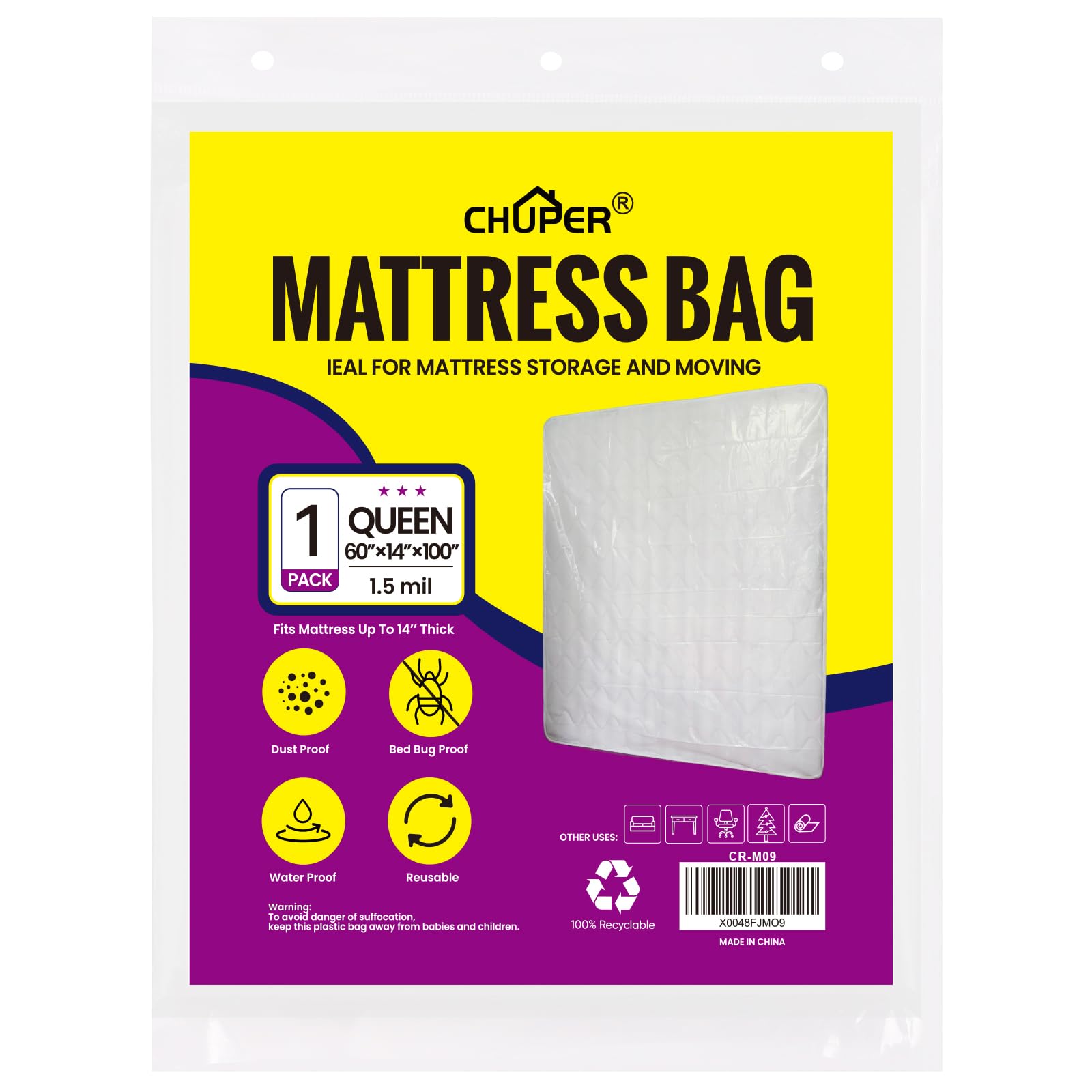 Queen Mattress Bags for Moving and Disposal Waterproof Plastic Queen Mattress Cover for Moving